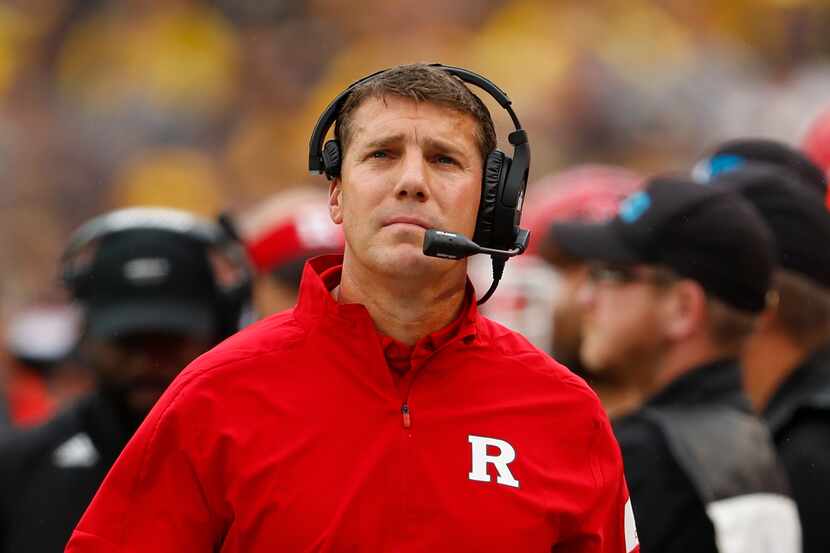 Rutgers head coach Chris Ash watches in the first half of an NCAA college football game...