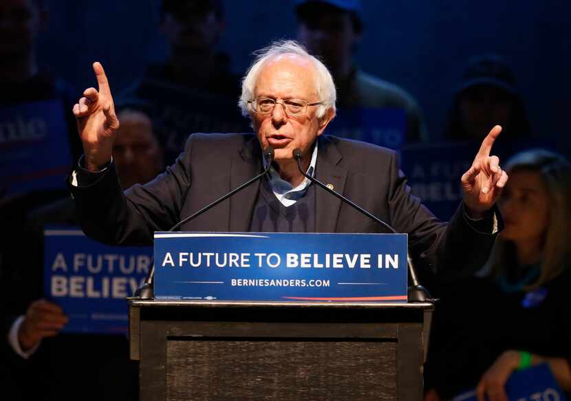  Democratic presidential candidate, Sen. Bernie Sanders, I-Vt. speaks at a campaign stop,...