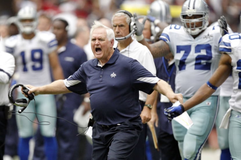 Dallas Coach Wade Phillips complains about an interference call during a goal line stand...