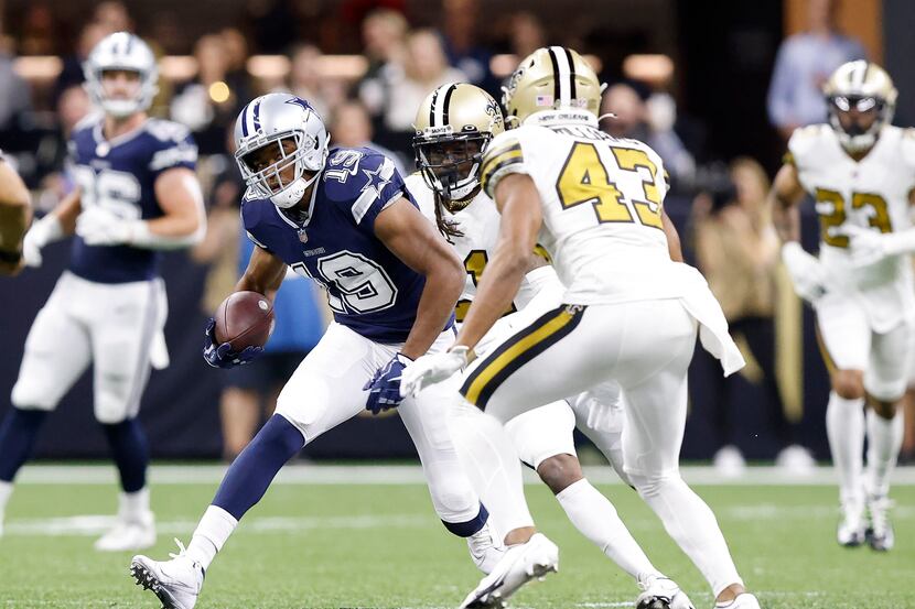 Dallas Cowboys wide receiver Amari Cooper (19) makes a move on New Orleans Saints free...