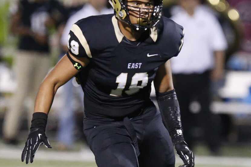 Plano East High School linebacker Anthony Hines (19), one of the top college prospects in...