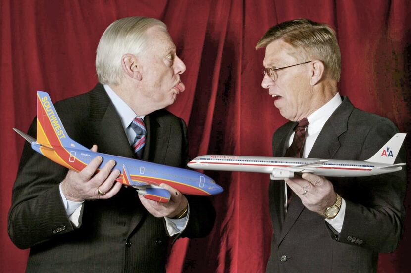 Herb Kelleher (left) of Southwest Airlines  and Robert Crandall of American Airlines took...