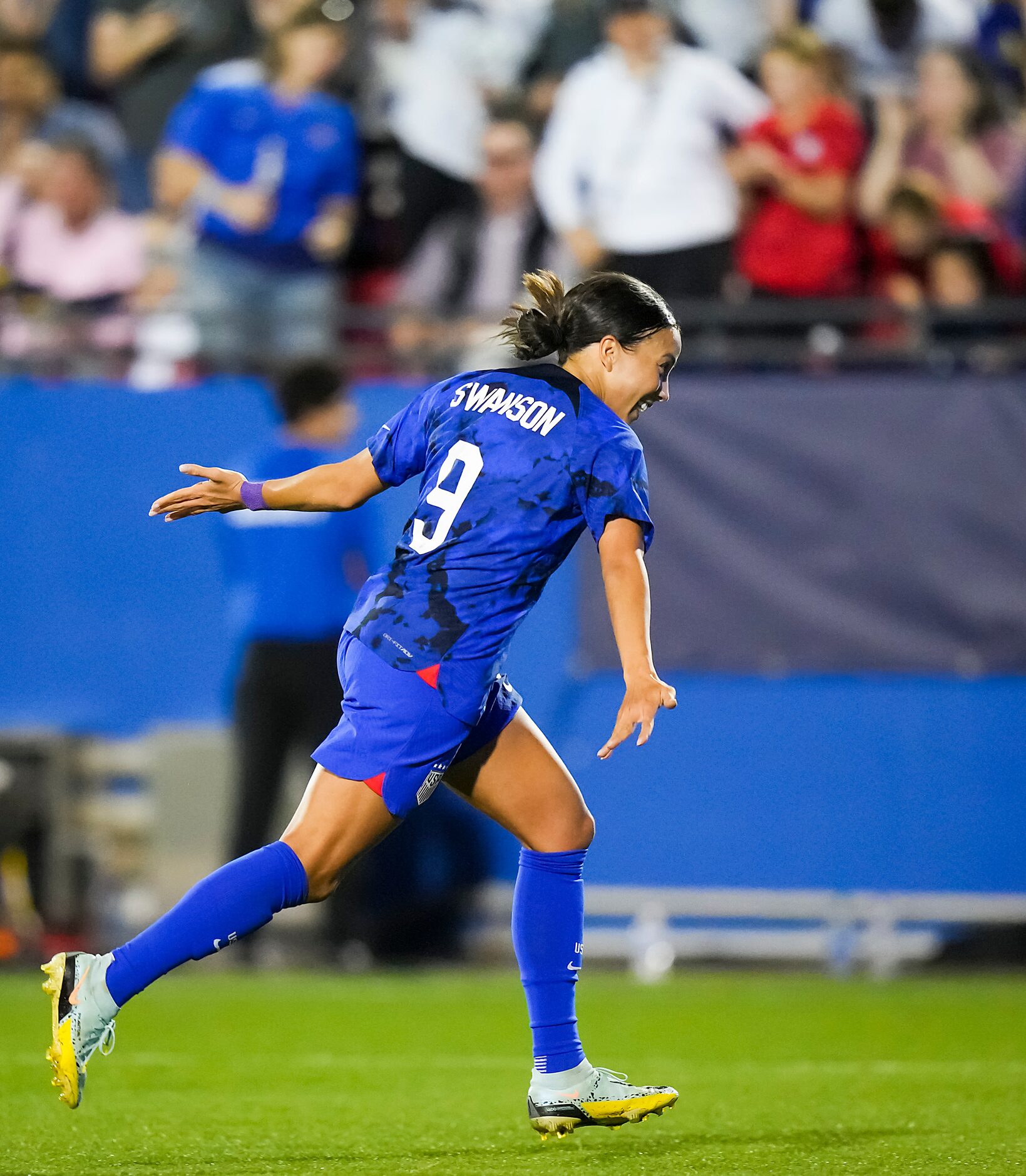 United States forward Mallory Swanson (9) celebrates after scoring in the 63rd minute during...