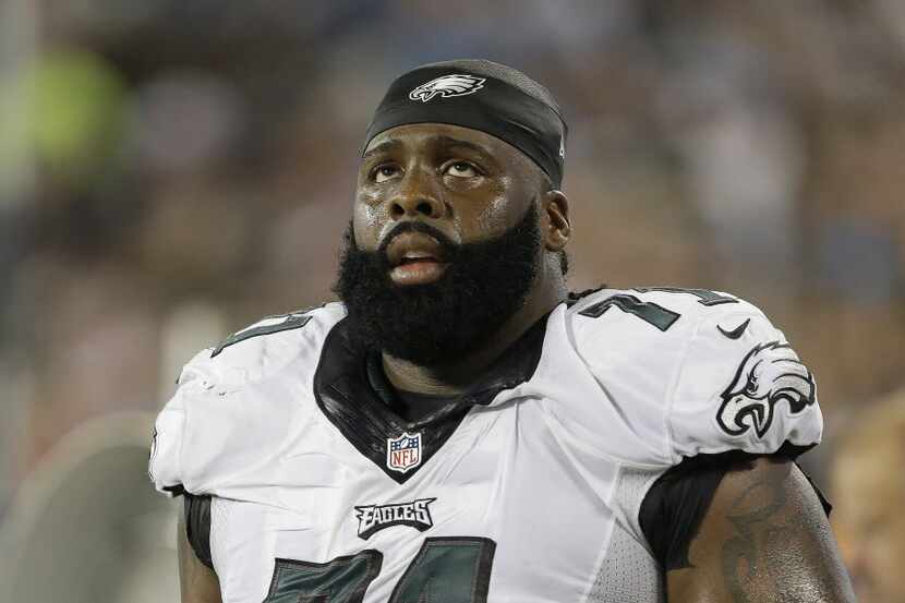 Philadelphia Eagles' Jason Peters (71) on the sidelines during the first half of an NFL...