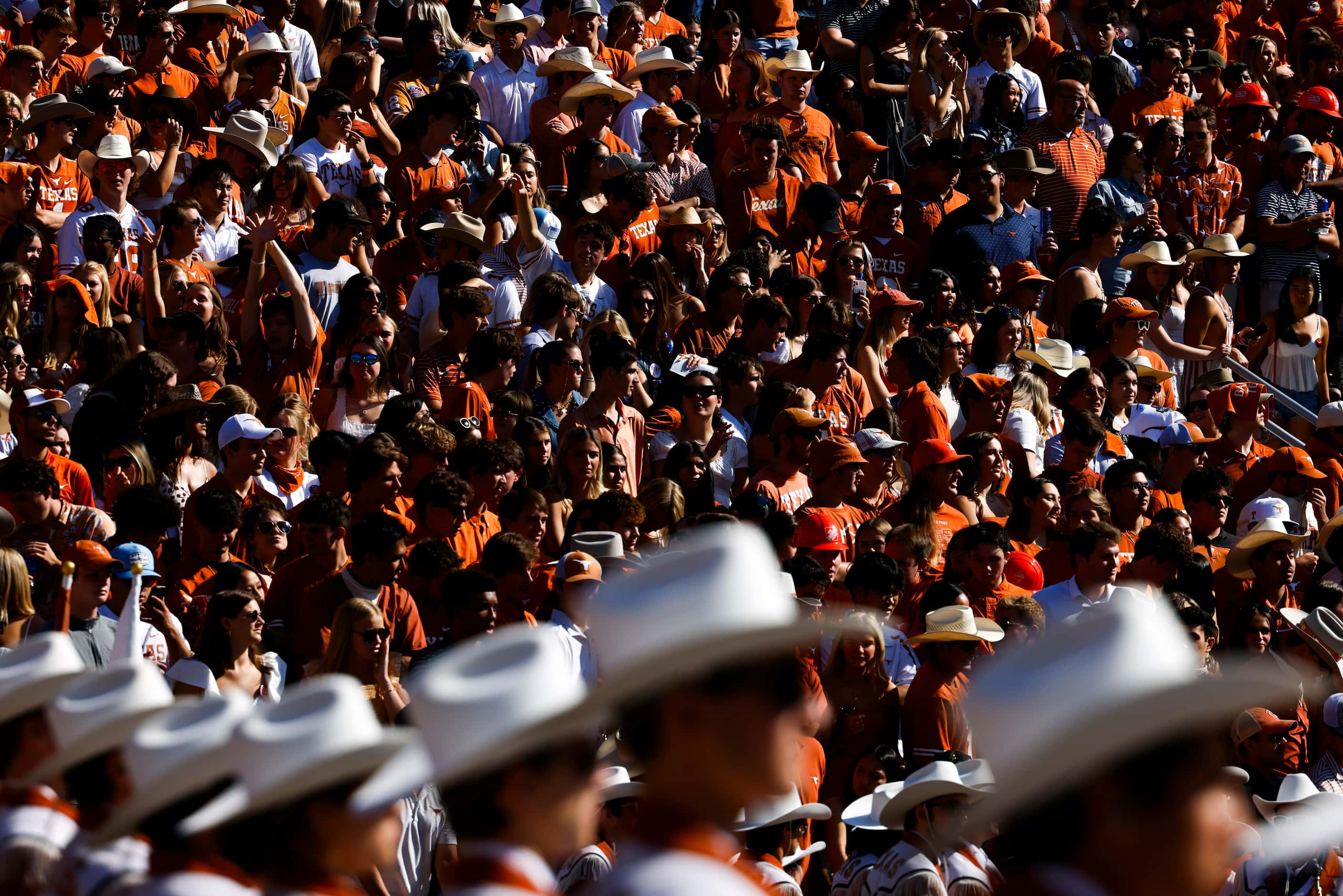 Texas fans gather ahead of the Red River Rivalry at the Cotton Bowl, on Saturday, Oct. 7,...