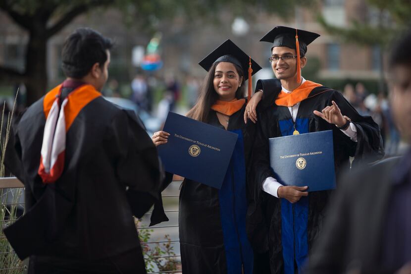International students like Mrunmayee Kale (center) and Avinash Gayam (right) of the...