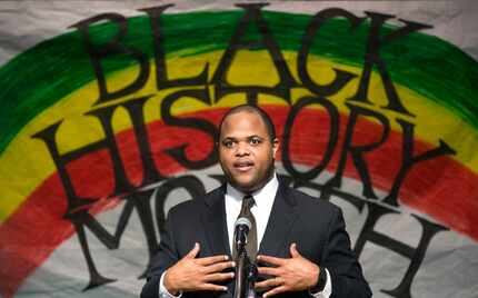 Eric Johnson, candidate for Dallas mayor, gave his opening remarks during the Dallas Mayoral...