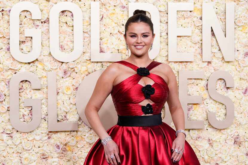 Selena Gomez arrives at the 81st Golden Globe Awards on Sunday, Jan. 7, 2024, at the Beverly...