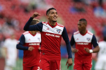 Frisco, Texas: Jesus Ferreira #27 of FC Dallas celebrtate after scores during game between...