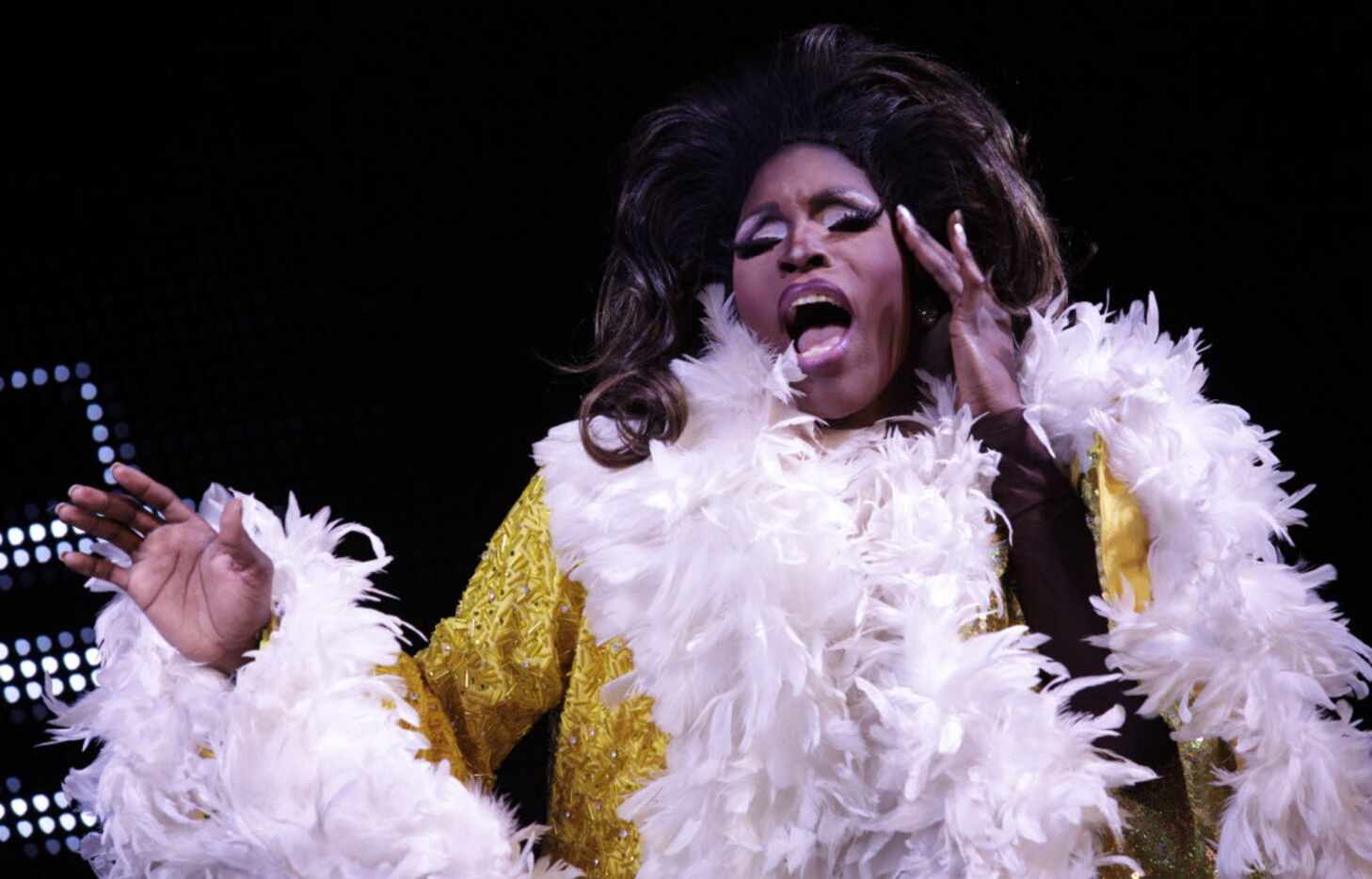 Athena O'Hara performs during the Miss Gay Texas America pageant at Station 4 in Dallas, TX,...