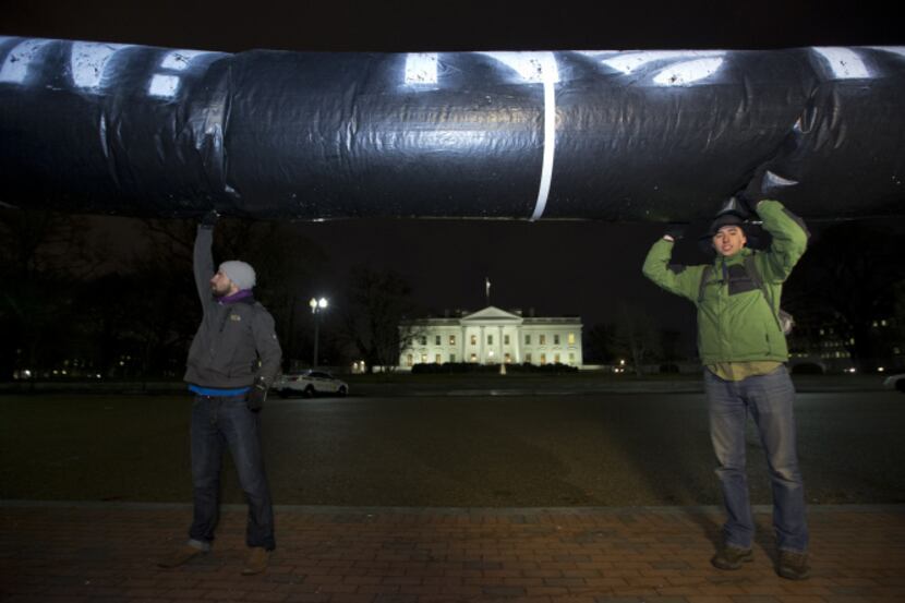 Activists protest the Keystone XL pipeline in Lafayette Park across from the White House.