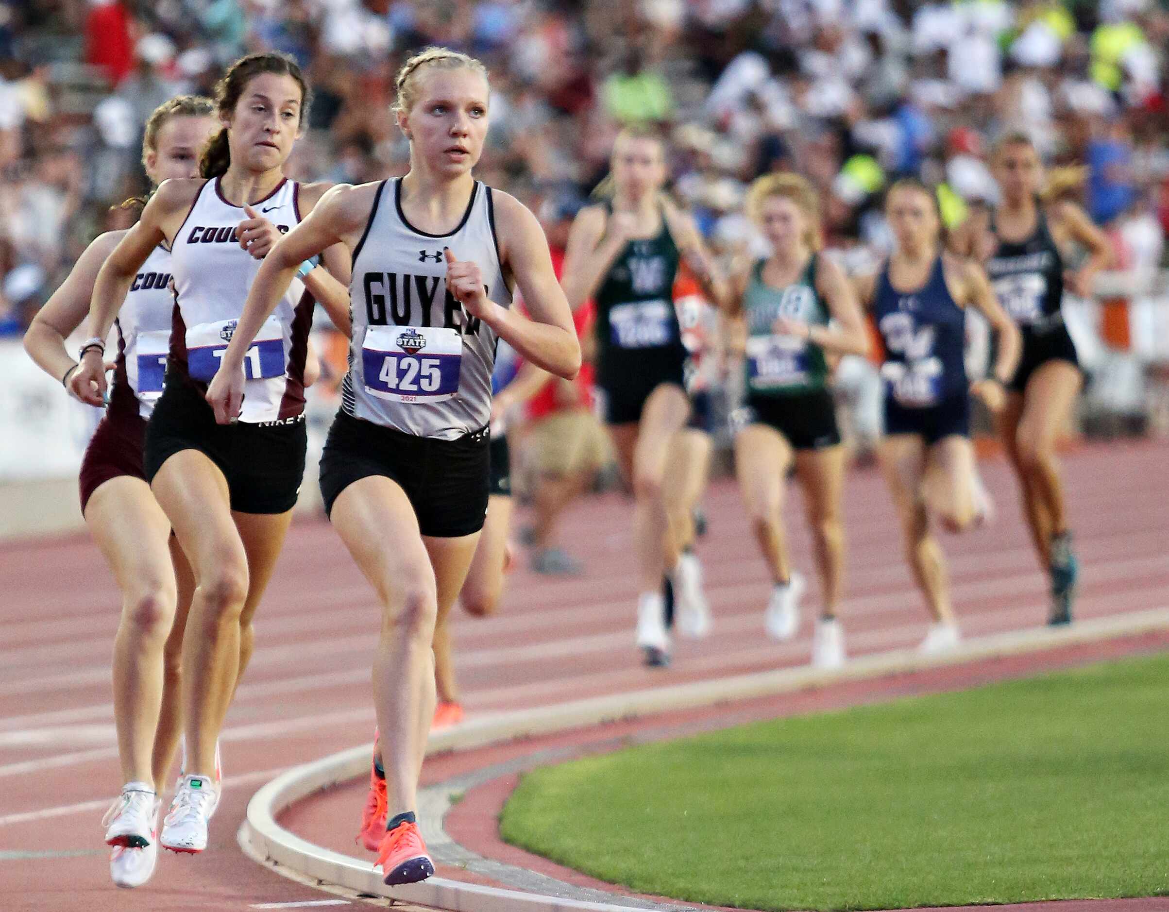 Denton Guyer's Brynn Brown competes in the 6A Girls 1600 meter run during the UIL state...