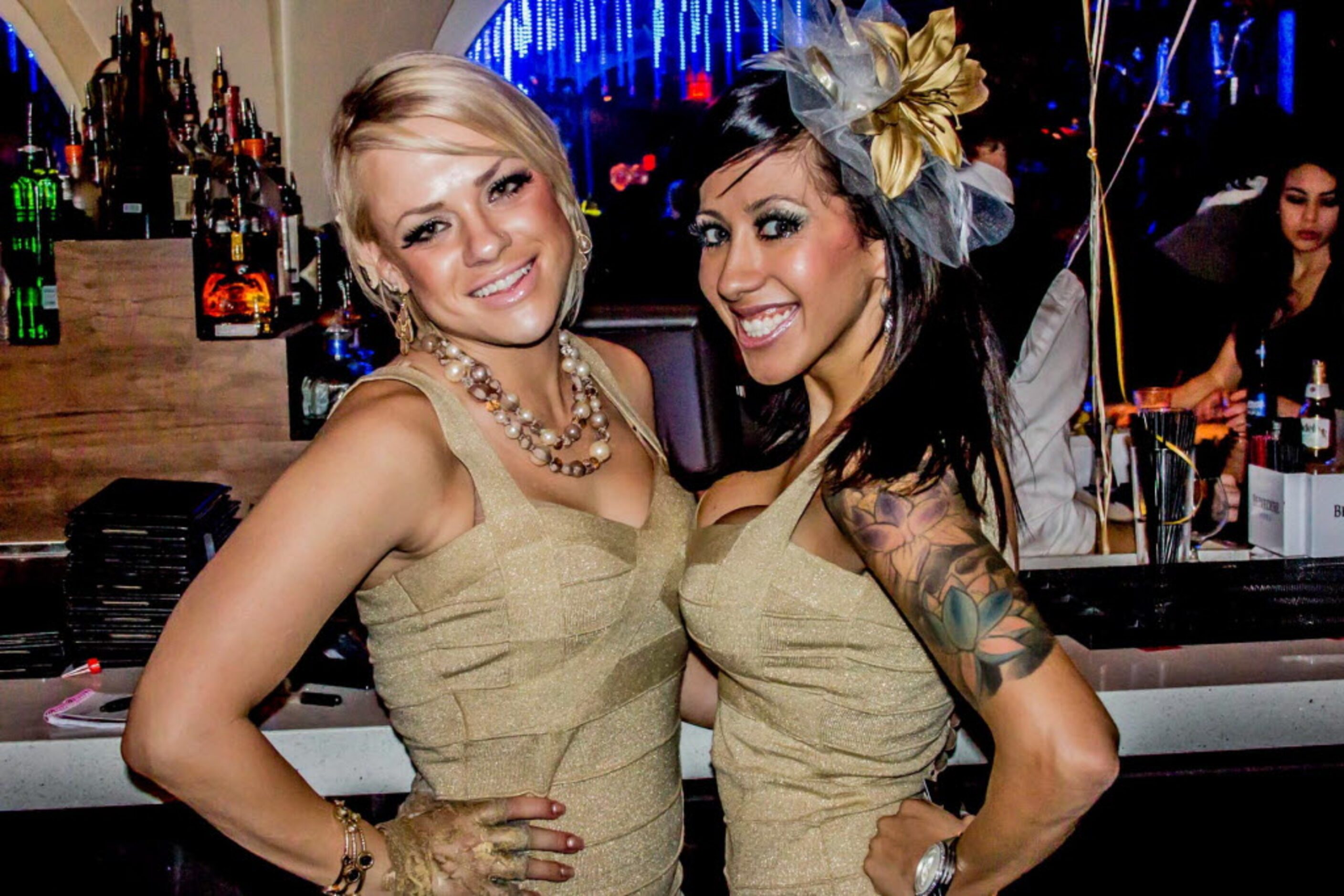 Waitresses Ashley Hanvey and Whitney Roushey at LeVu near downtown on New Year's Eve in Dallas.