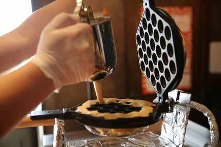 Bubble cones are made in a waffle iron.