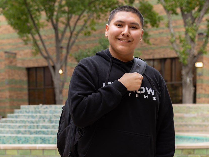 Dallas College student Abraham Cardenas Jr. poses for a portrait at Dallas College's...