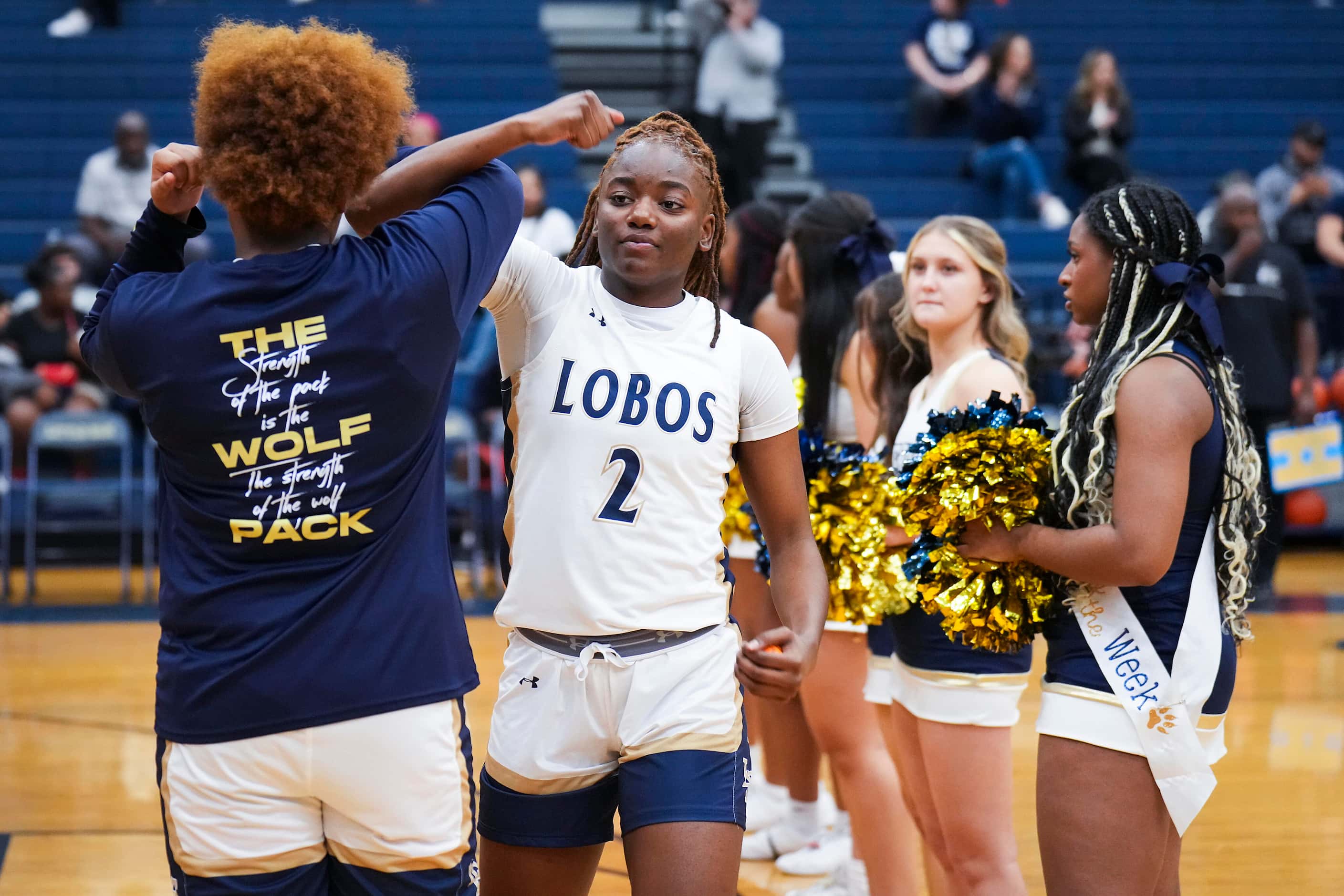 Little Elm's Kam Williams (2) is introduced before a District 5-6A girls basketball game...