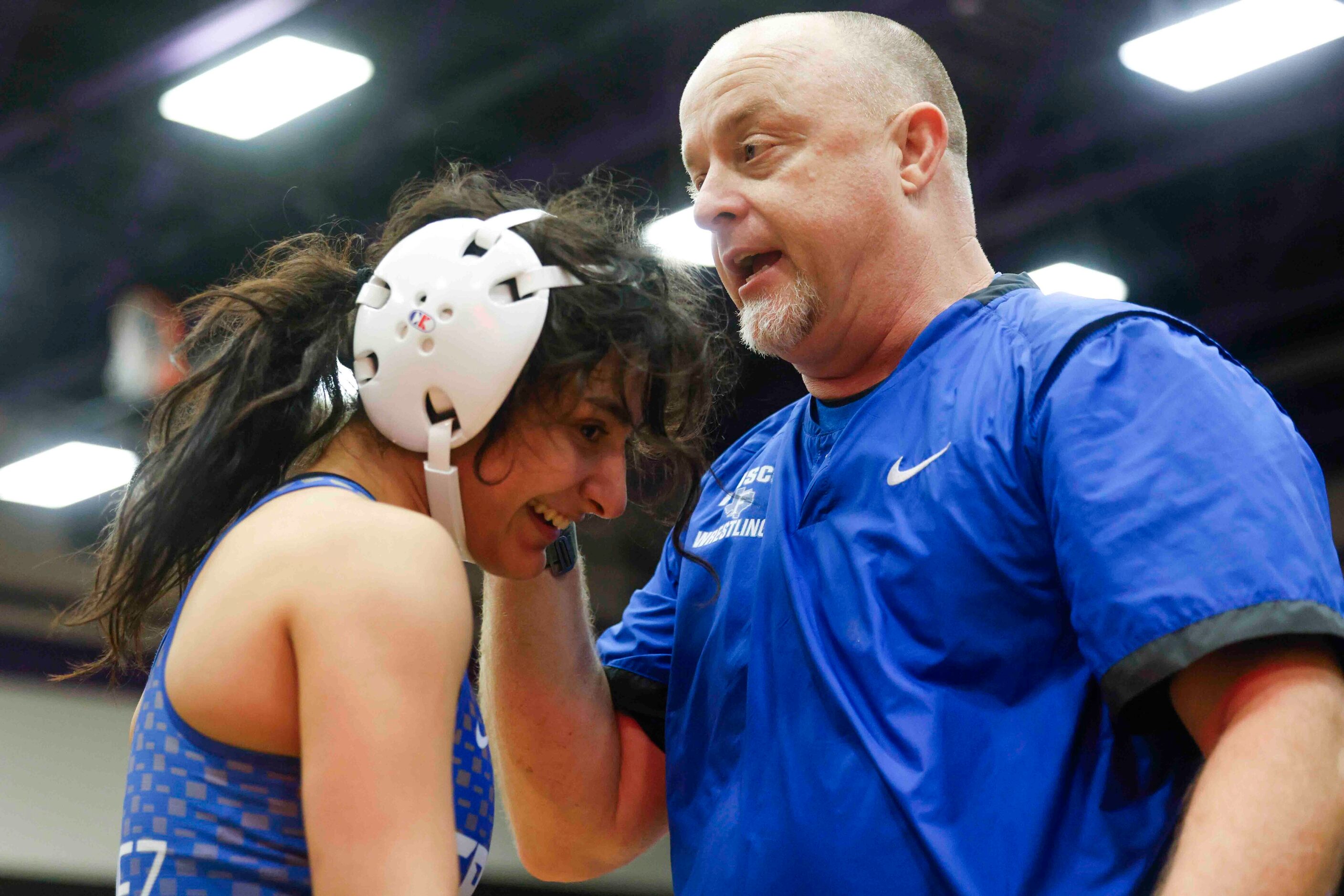 Natalie Lopez of Frisco high cheer over her win against Emma Graves during 5A Region II...