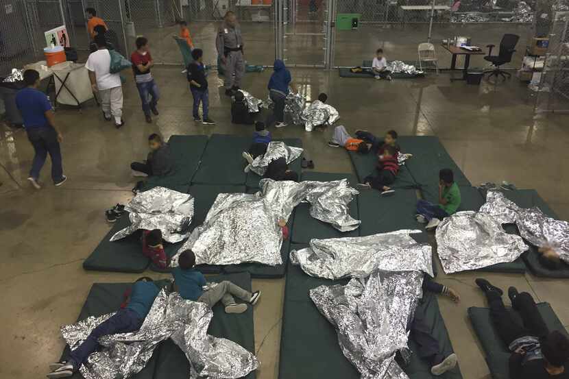 A U.S. Customs and Border Protection photo shows intake of unauthorized immigrant children...