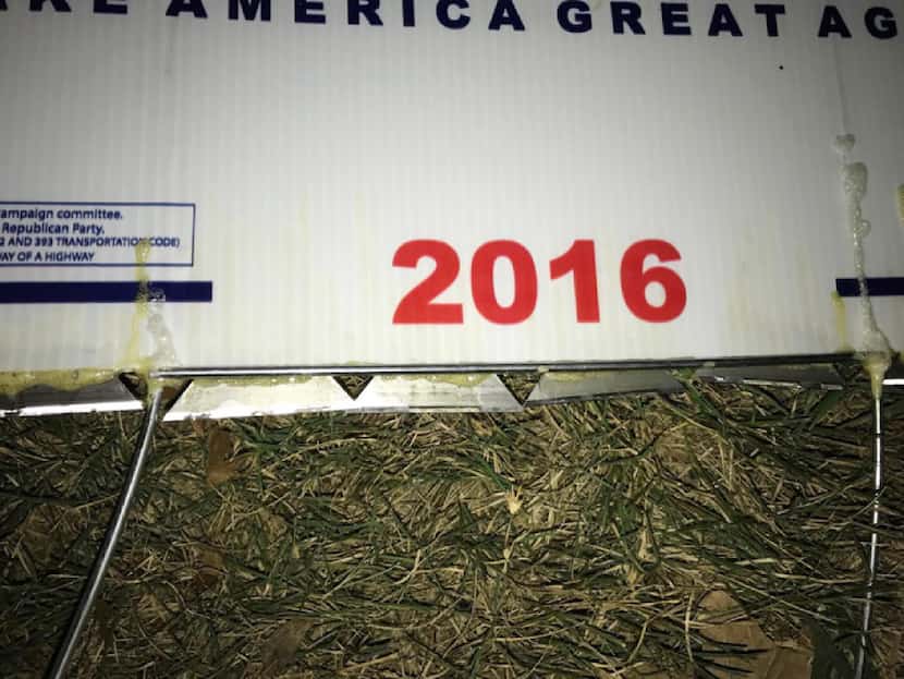 A man cut his hands on a Trump-Pence sign Tuesday after someone allegedly put box-cutter...