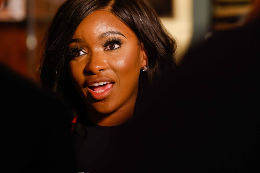 State Rep. Jasmine Crockett waits for results on Texas Primary Election in Dallas on...