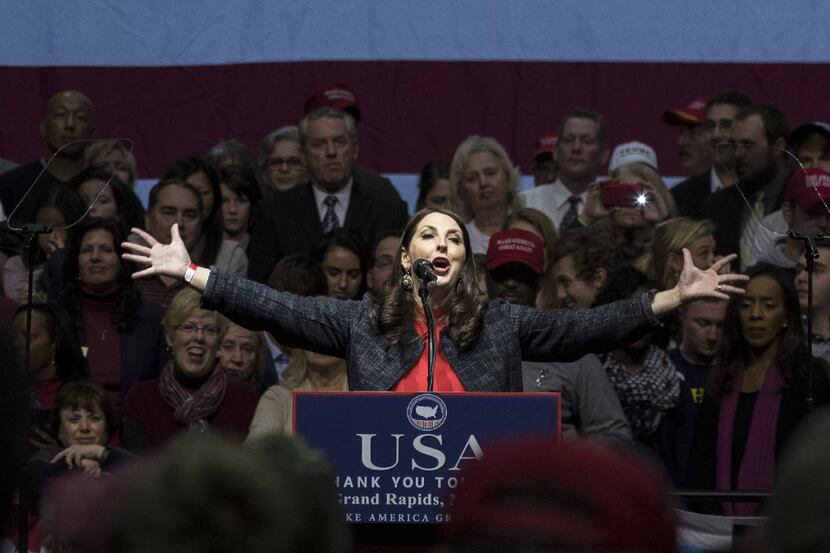 Michigan Republican Party Chair Ronna Romney McDaniel speaks before President-elect Donald...