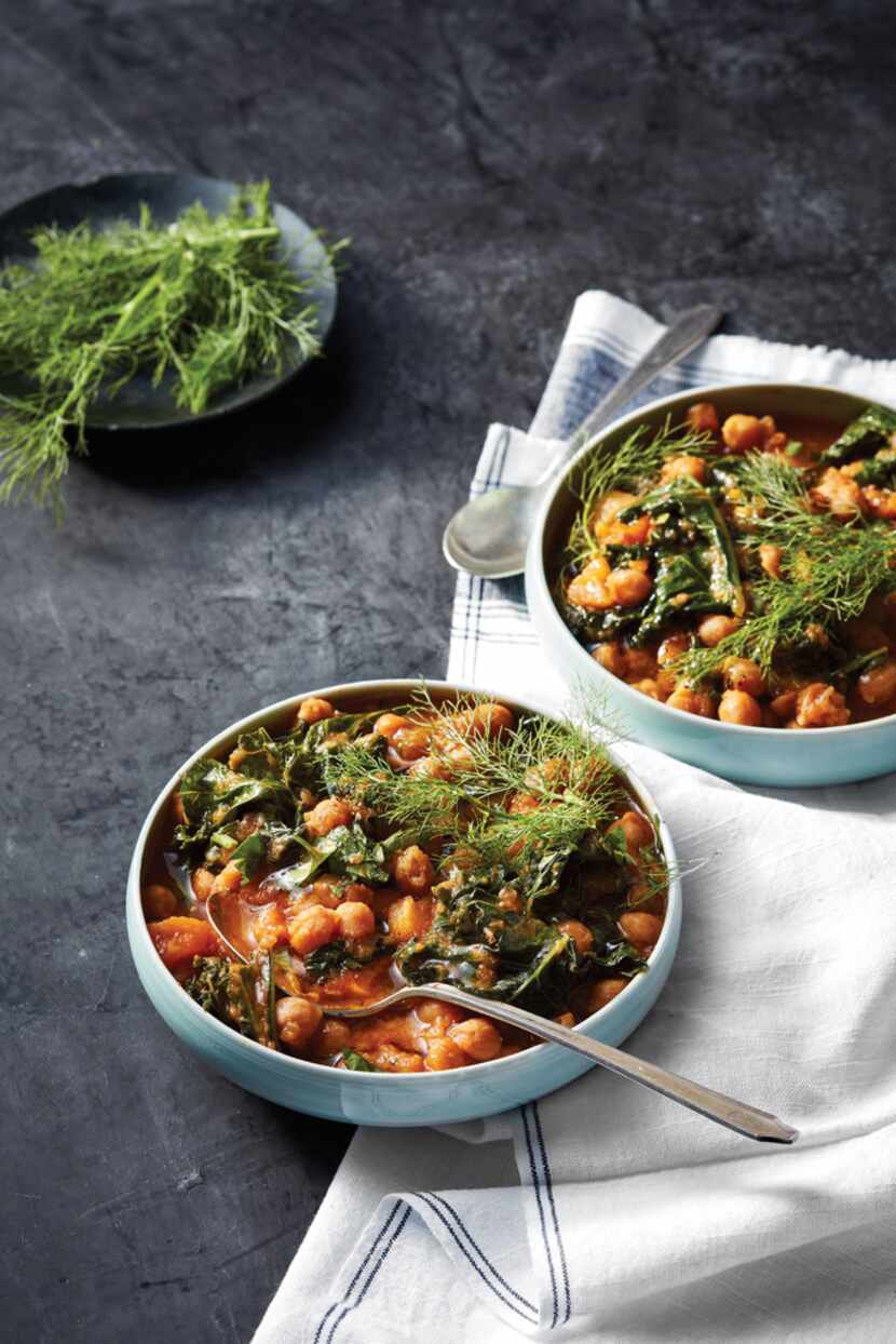 Moroccan Chickpeas and Kale from Dinner in an Instant by Melissa Clark. 