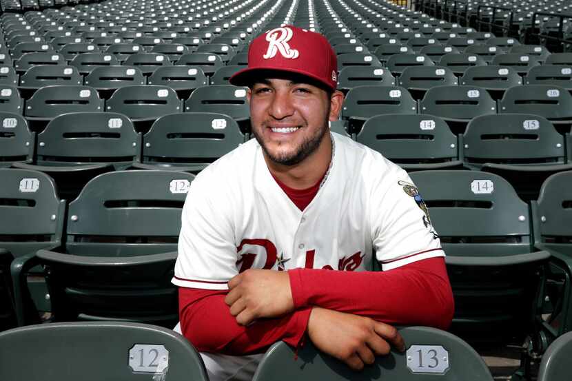 RoughRiders player Jose Trevino photographed at Dr. Pepper Ballpark in Frisco, TX, on Apr....