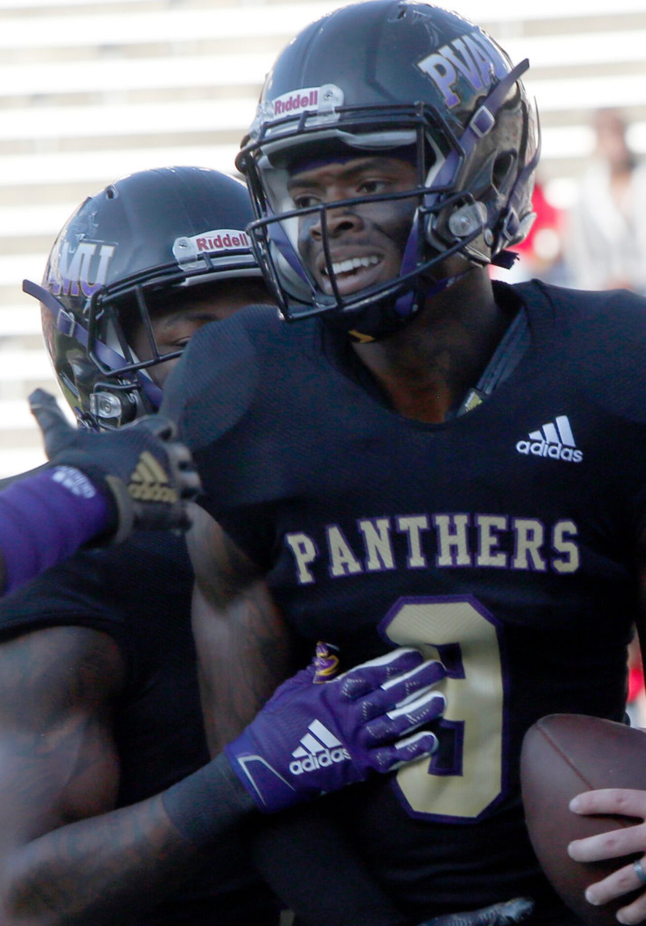 Prairie View receiver Christopher Johnson (9) was all smiles as he celebrates his 2nd...