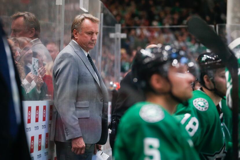 Dallas Stars interim head coach Rick Bowness is seen during the second period of a National...