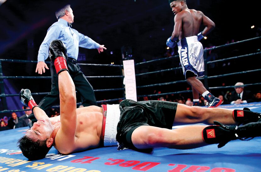 Erickson Lubin (right) walked to his corner after knocking out Alexis Camacho in the second...