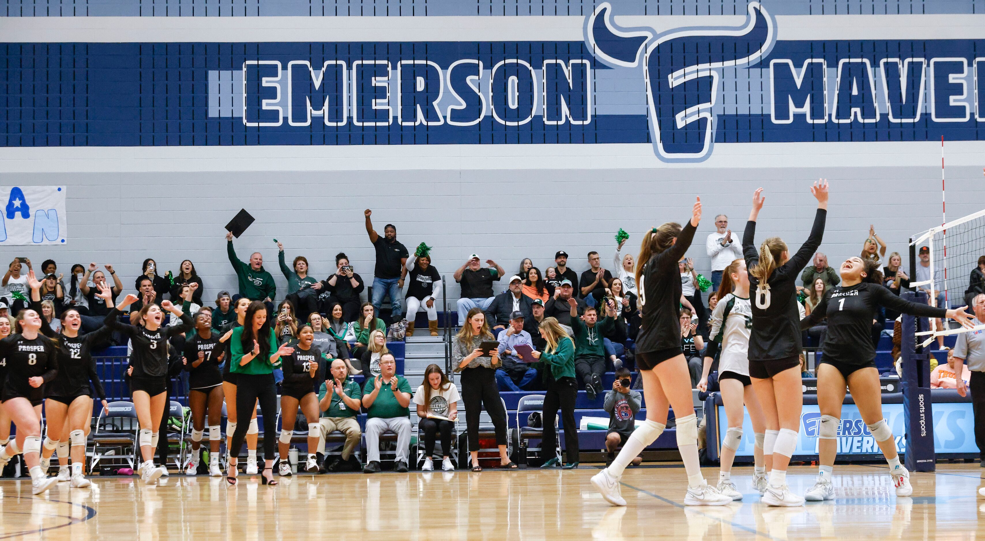 Prosper high’s players celebrate after winning against Plano West during class 6A...