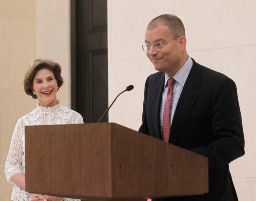 
Oscar de la Renta CEO Alex Bolen and Laura Bush previewed “Oscar de la Renta: Five Decades...