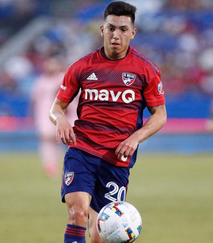 FC Dallas forward Alan Velasco (20) chases down a ball during the first half as FC Dallas...