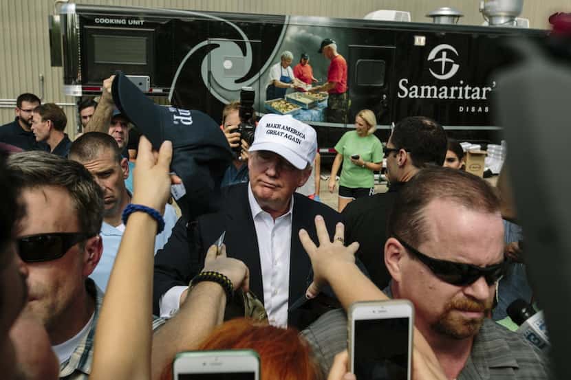 Donald Trump greeted supporters during a disaster relief event with Samaritan's Purse at...