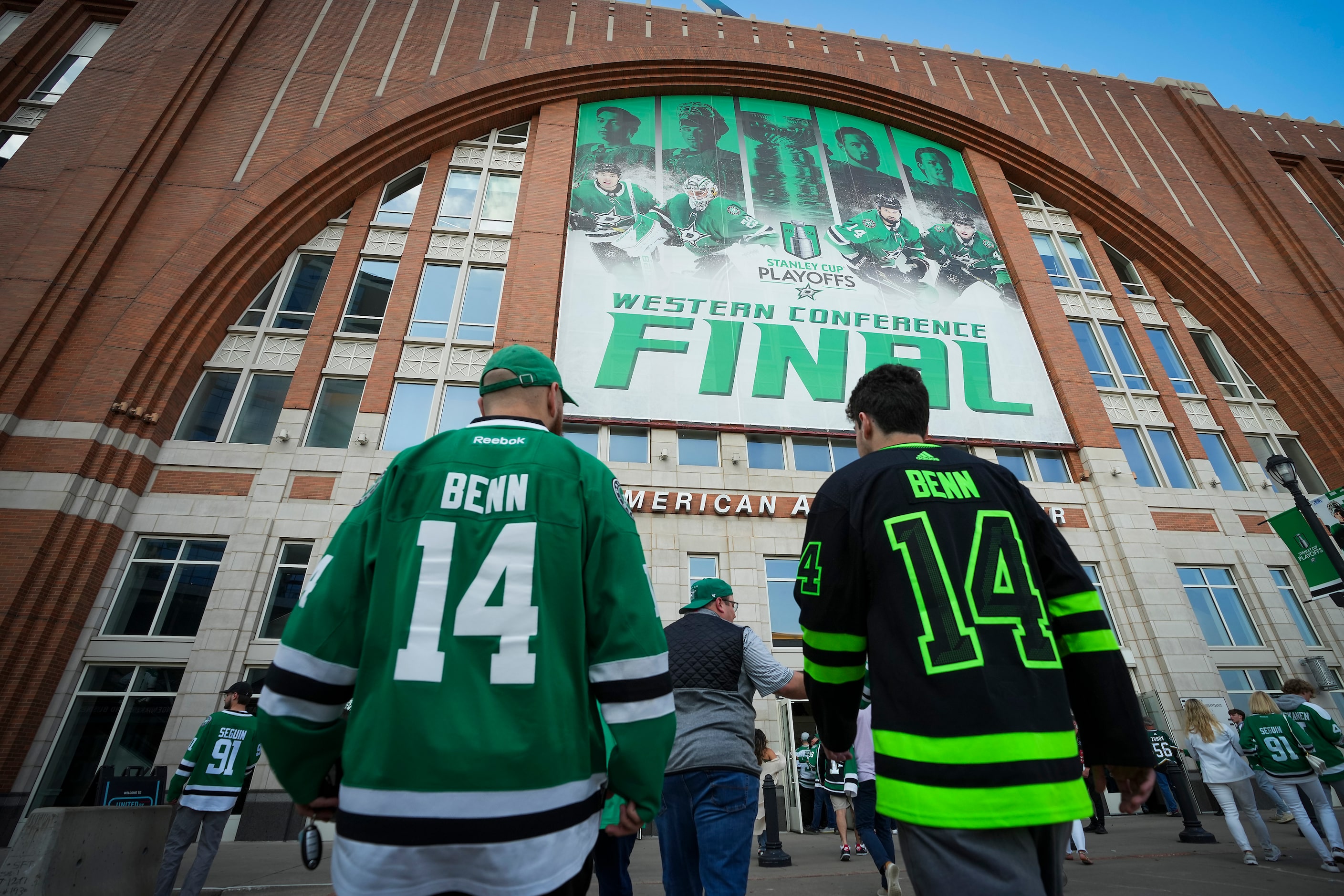 Dallas Stars fans arrive at the arena for Game 3 of the Stanley Cup Western Conference...