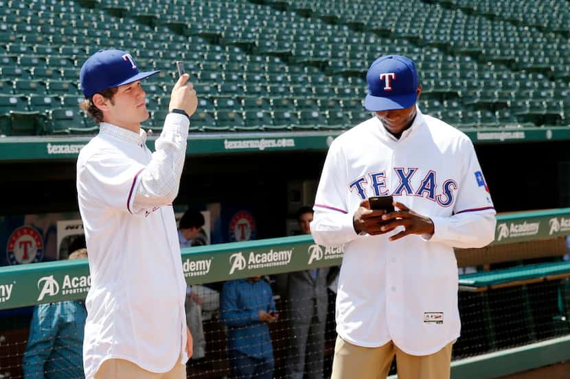 Texas Rangers top three picks from 2016 MLB draft (from l to r) Cole Ragans, and Alex Speas...