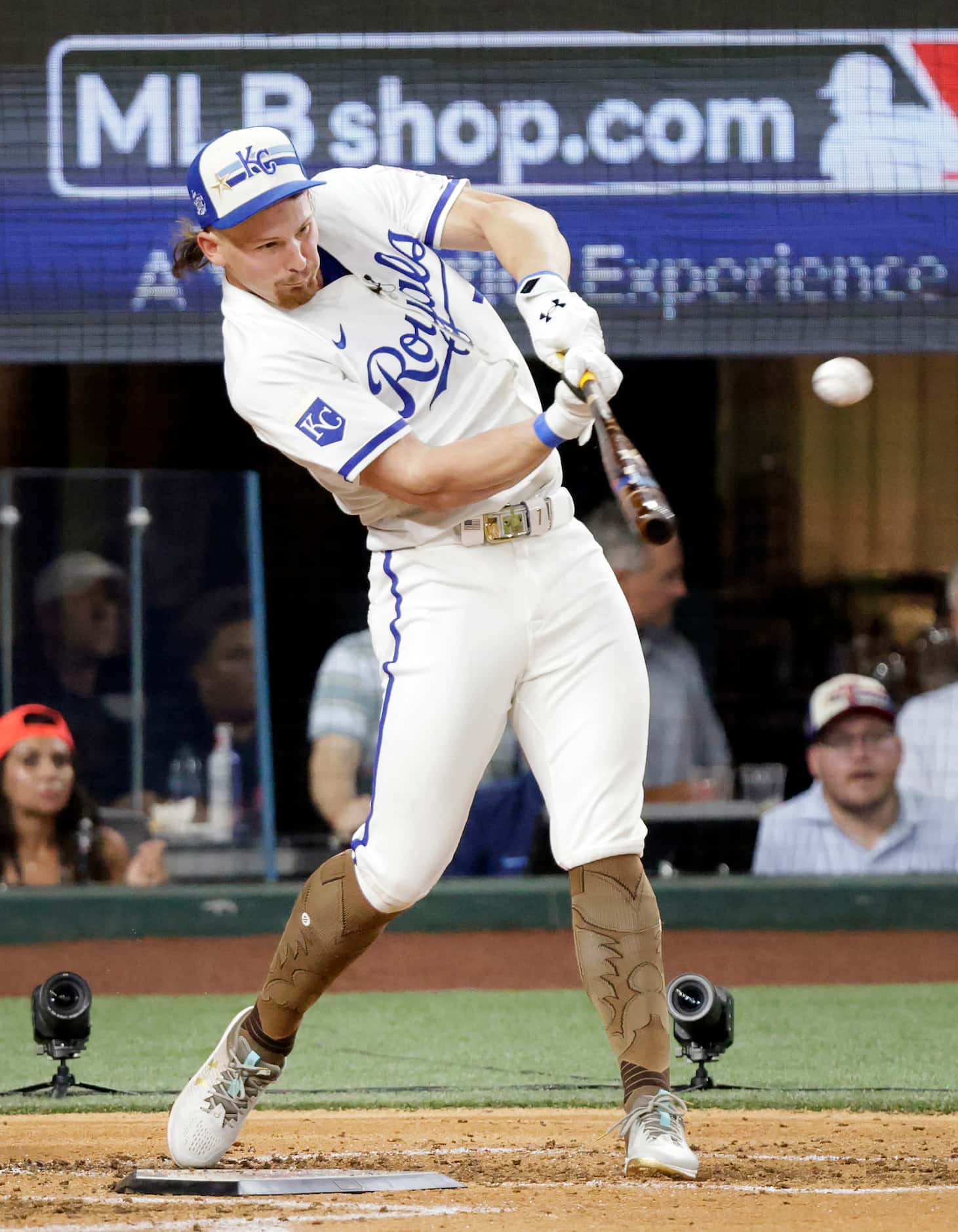 Kansas City Royals Bobby Witt, Jr of Colleyville, Texas connects on a hit during the second...