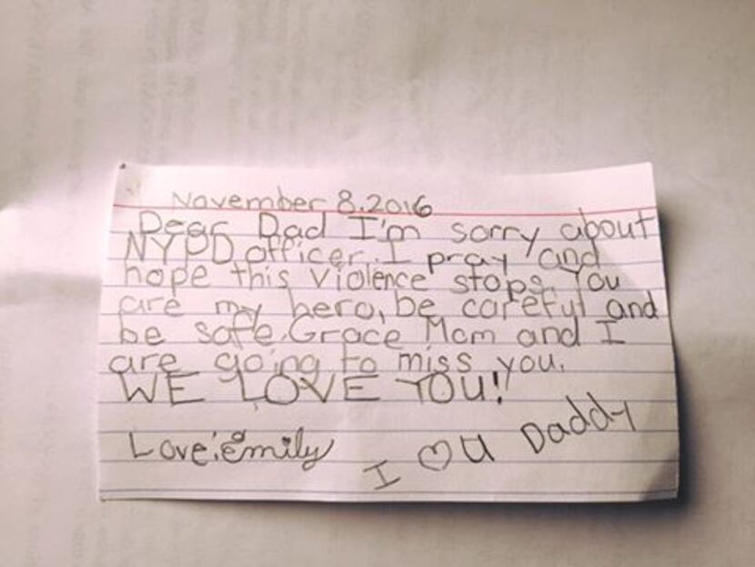 A note from Emily to her father, Sgt. Pablo Mendoza, who is in New York for the funeral of...