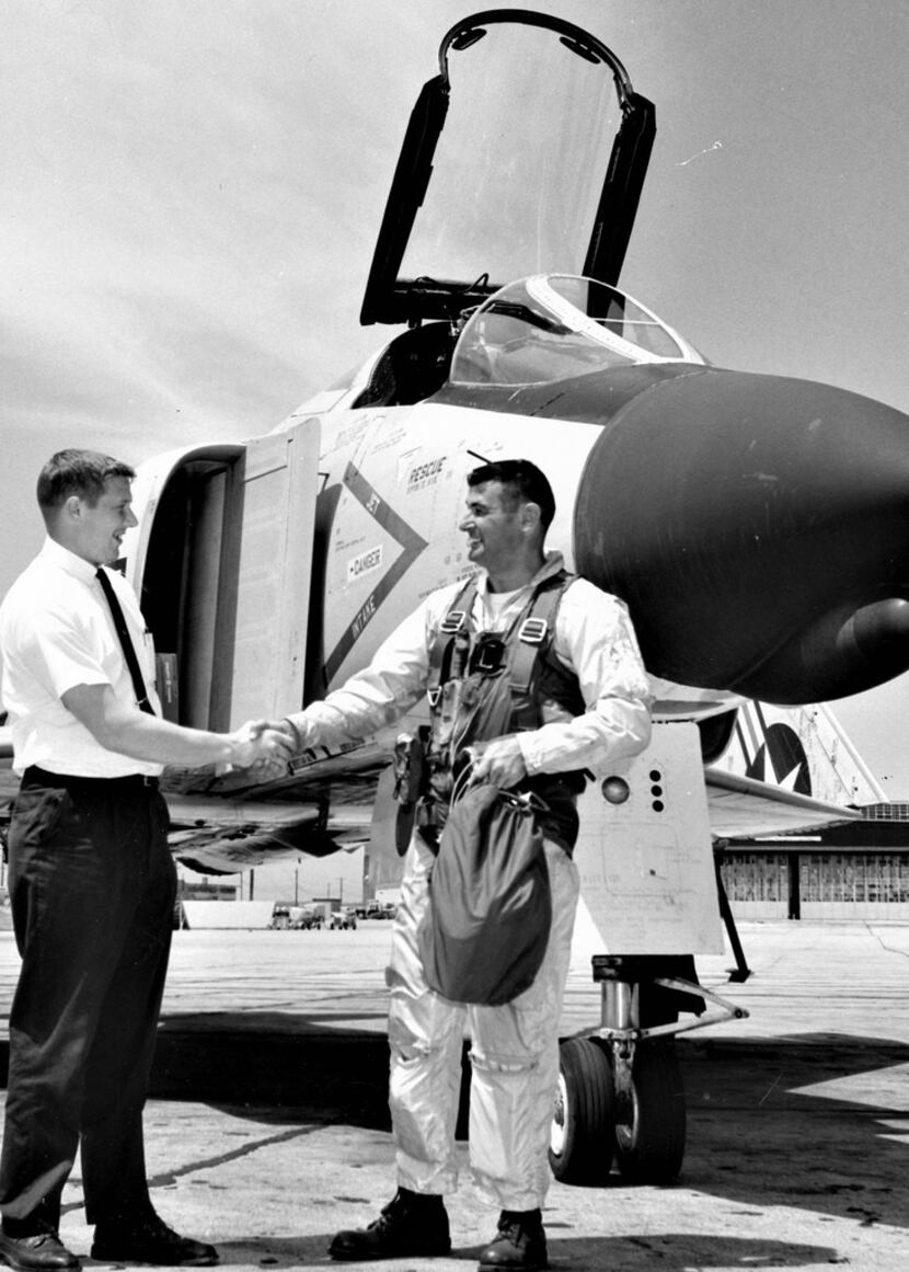 Charles L. Wilcox as a Navy test pilot with an F-4. (Wilcox family)
