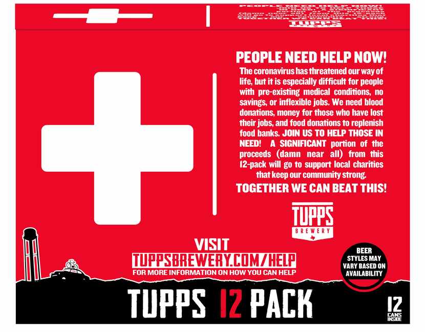The back side of a mock-up of a 12-can variety pack from TUPPS Brewery. The McKinney...