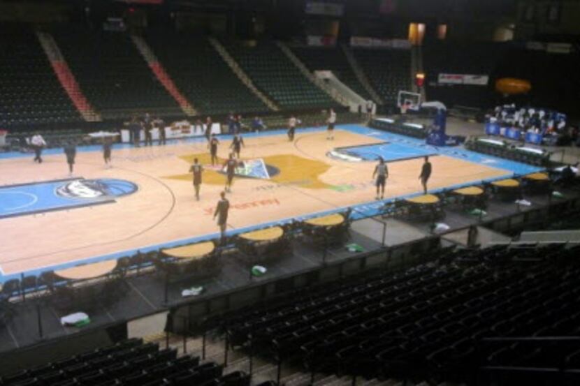 This basketball court was built for the 2010 NBA All-Star Game at Cowboys Stadium in...