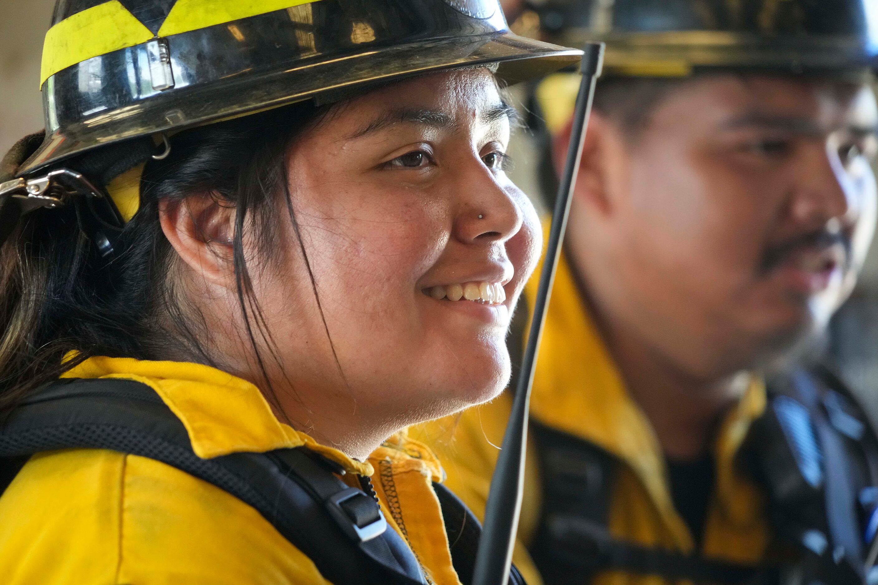 Charity Battise of the Alabama-Coushatta Wildland Fire Management team participates in a...