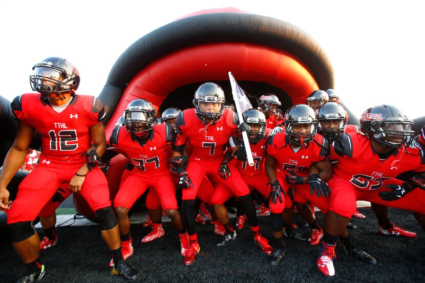 TXHSFB Cedar Hill prepares to take the field for their high school football game against...