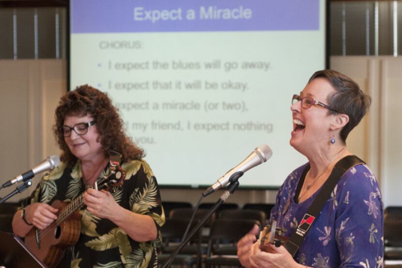 Kate McLennan (right), who sings with friend and fellow cancer survivor Noel Tardy, said...