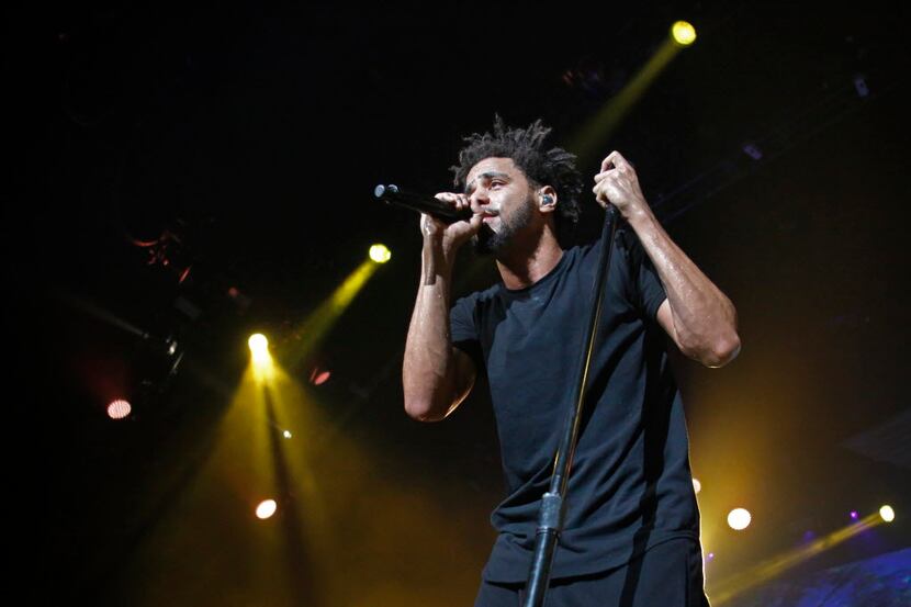 Rapper J. Cole performs at Gexa Energy Pavilion in Dallas on Sunday, August 23, 2015. (Louis...