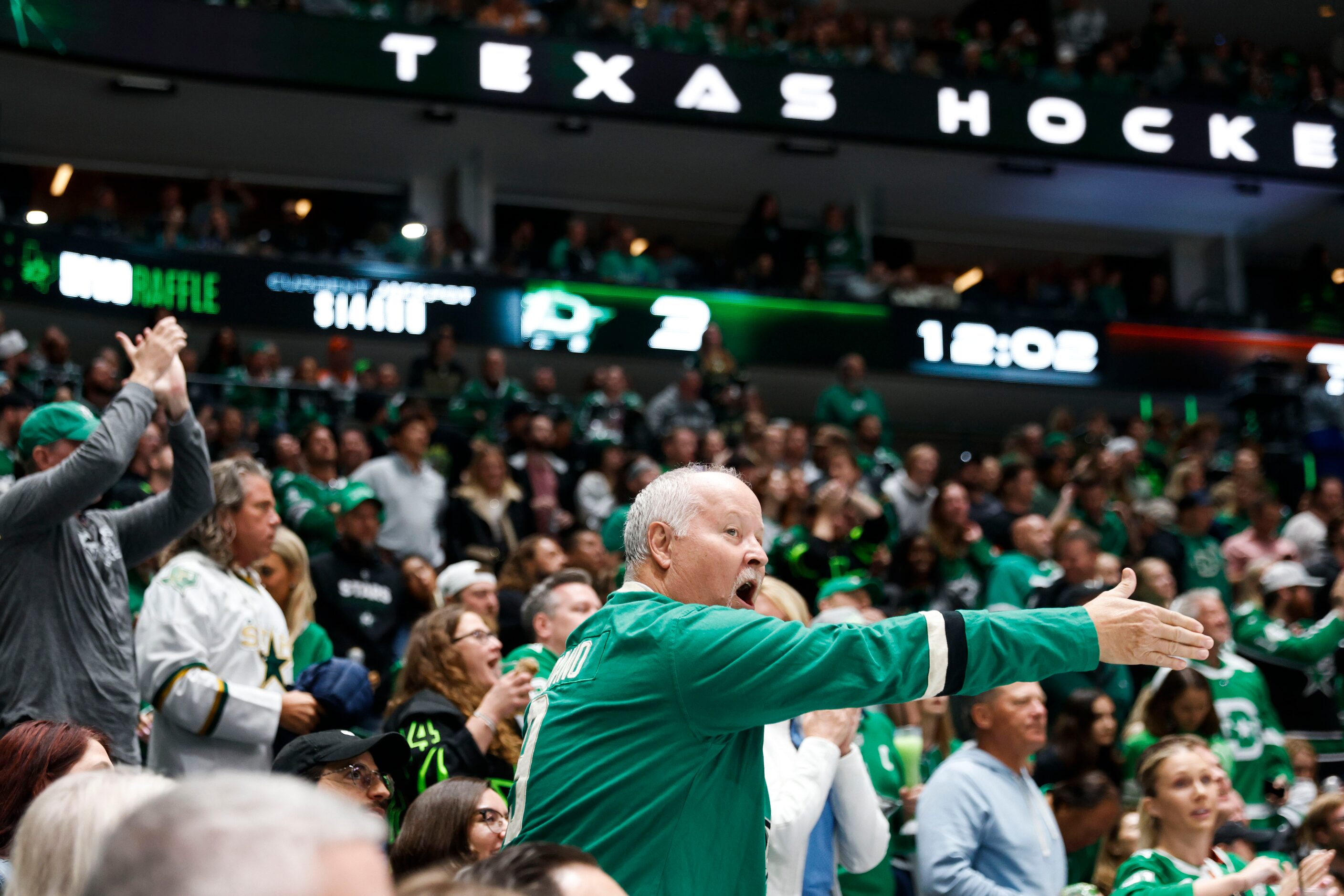 Dallas Stars fans reacts after a foul call against Philadelphia Flyers during the second...