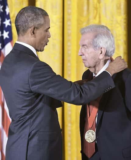 President Barack Obama awards a 2014 National Humanities Medal to Larry McMurtry at the...