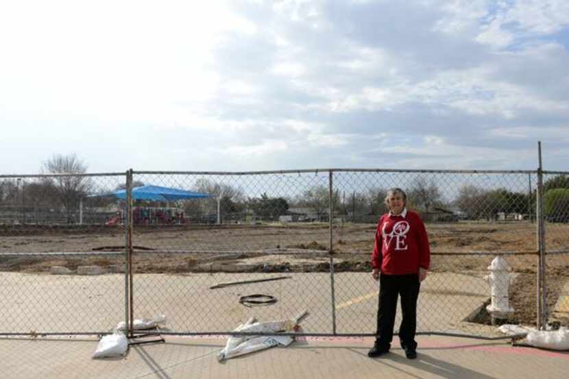 Margaret Young, chairwoman of the Farmers Branch Parks and Recreation Board, stands near the...