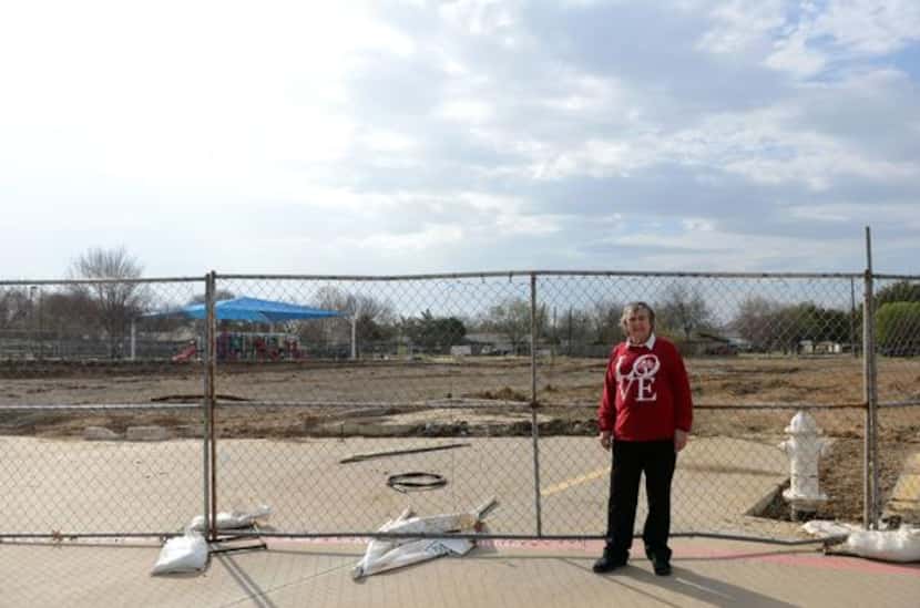 Margaret Young, chairwoman of the Farmers Branch Parks and Recreation Board, stands near the...