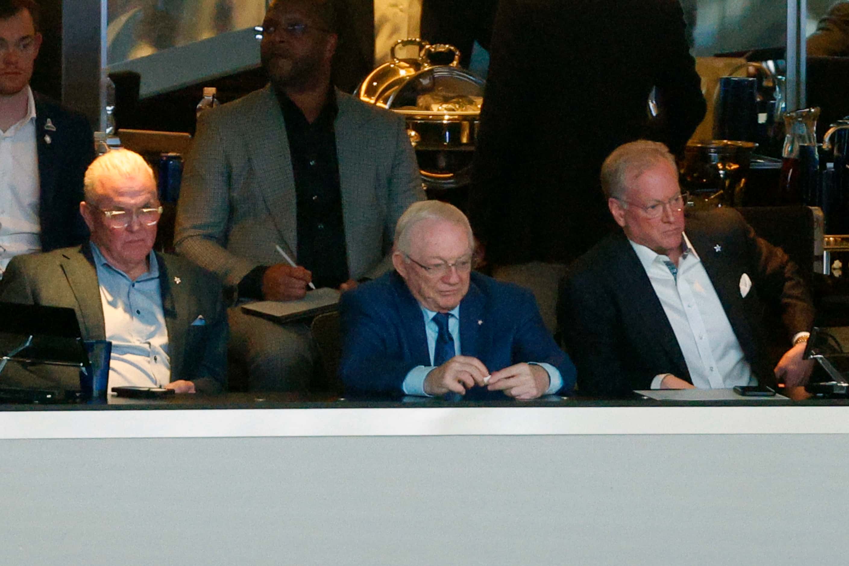 Dallas Cowboys executive vice president Stephen Jones (left), owner Jerry Jones (center) and...